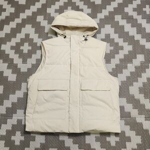 Men's Cream Hooded Puffer Vest